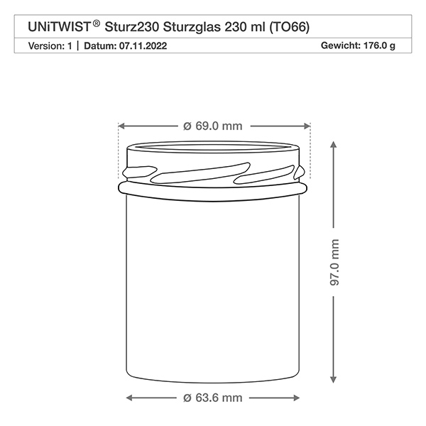 230ml Sturzglas ohne Deckel (TO66) UNiTWIST