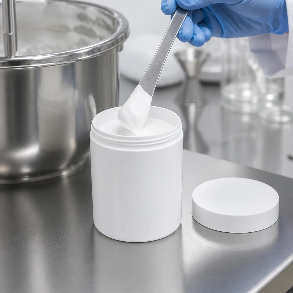 Salbenkruke 150g weiß PP mit Schraubdeckel für professionelle Abfüllung von Cremes und Salben