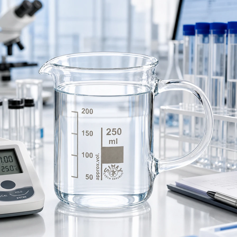 Becherglas 250ml Borosilikatglas mit Henkel für professionellen Laboreinsatz von Pacadura.de