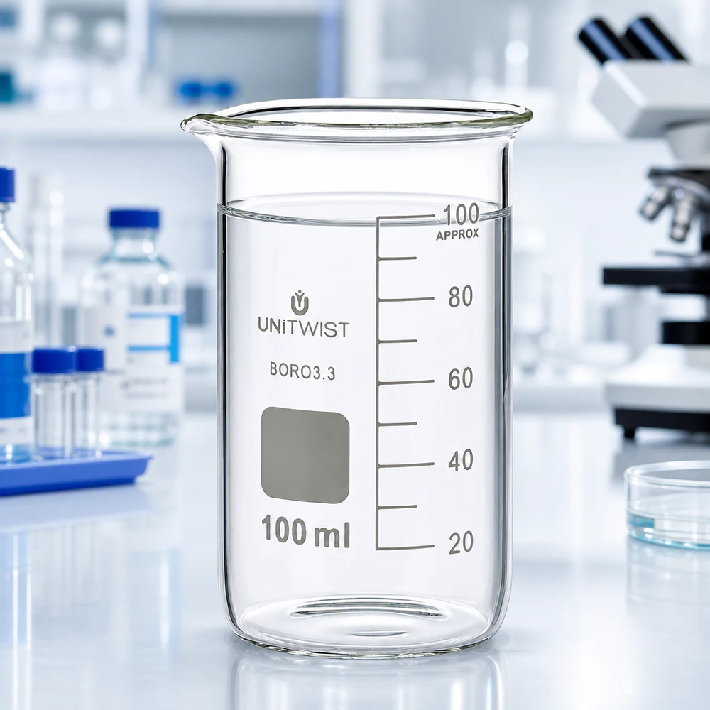 Becherglas 100ml Borosilikat, hohe Form UNiTWIST Becherglas 100ml Borosilikat 3.3 hohe Form UNITWIST für professionellen Laboreinsatz bei Pacadura