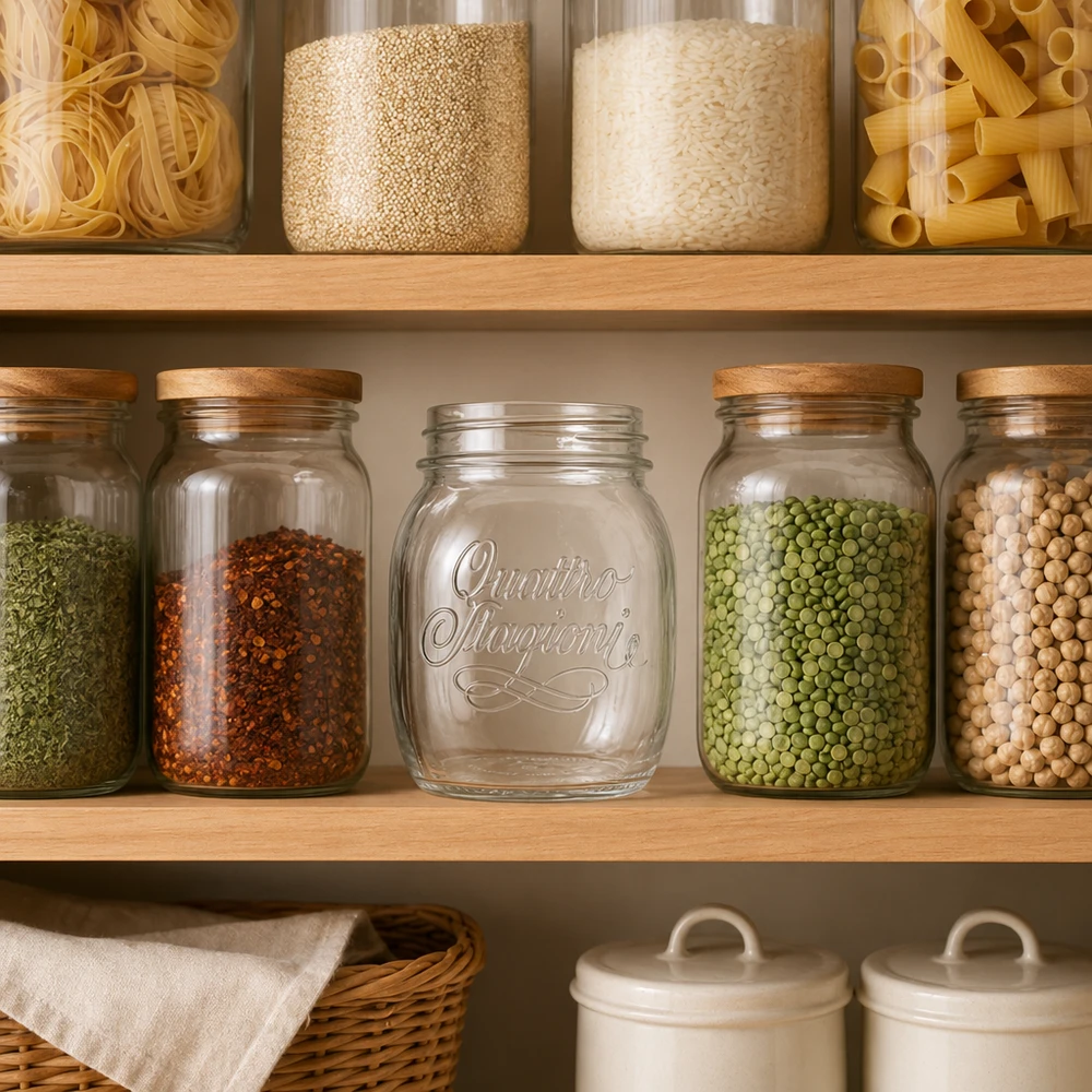 700ml Quattro Stagioni Haushaltsglas mit Holzdeckel für Vorratshaltung von Hülsenfrüchten und Gewürzen in der Küche