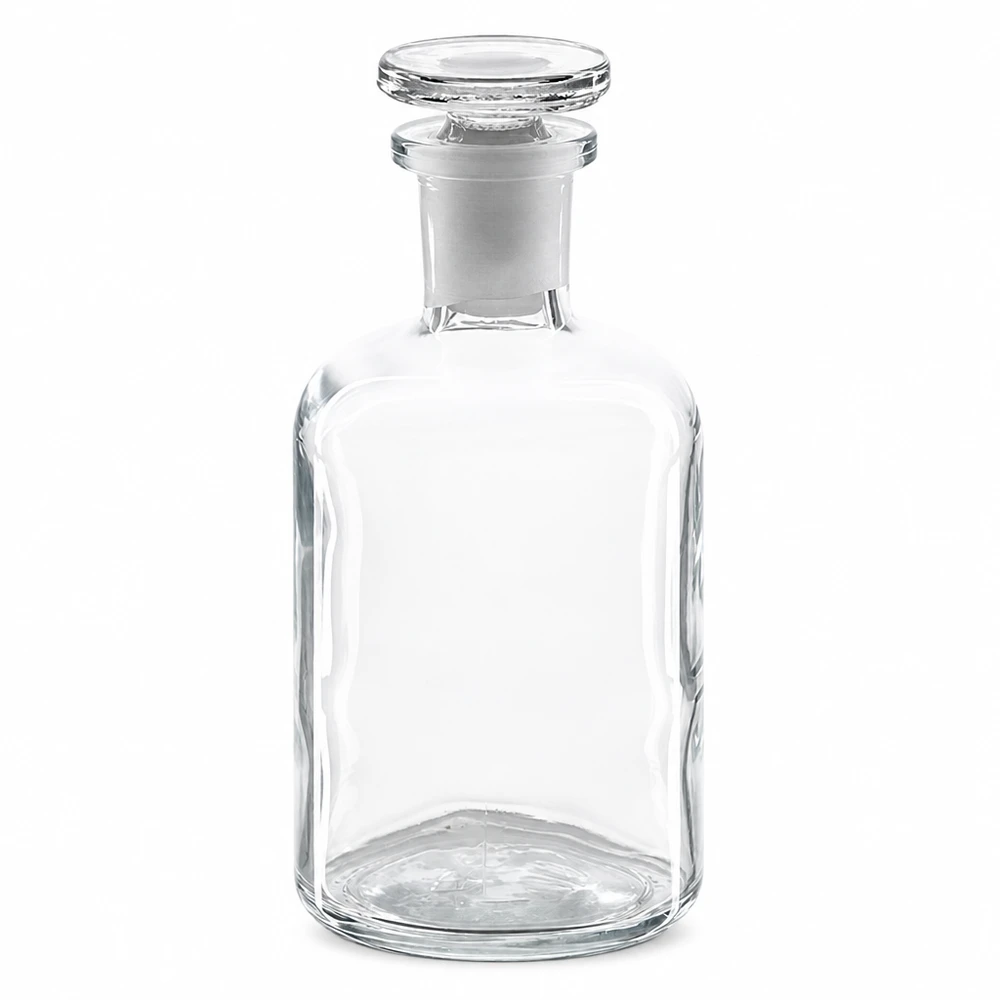 Rundschulterflasche 100ml klar Enghals mit Glasstopfen für professionellen Laboreinsatz bei Pacadura