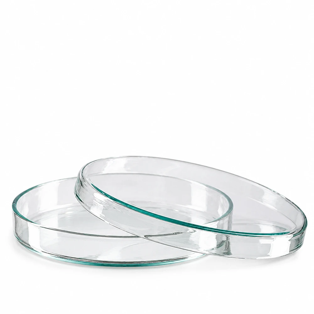 Petrischale 100x10mm Glas Zwei Petrischalen aus Glas 100x10mm stapelbar für Labor und Mikrobiologie professioneller Einsatz