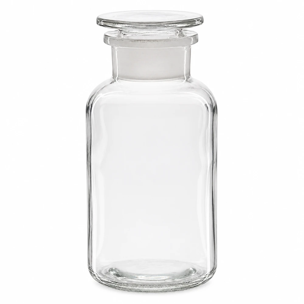 Rundschulterflasche 500ml Weithals klar mit Glasstopfen für professionellen Labor- und Gewerbeeinsatz