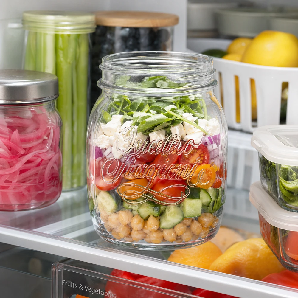 700ml Rundglas "Quattro Stagioni" QS86mm 700ml Bormioli Rocco Quattro Stagioni Einmachglas mit Schichtsalat im Kühlschrank für professionelle Lebensmittellagerun