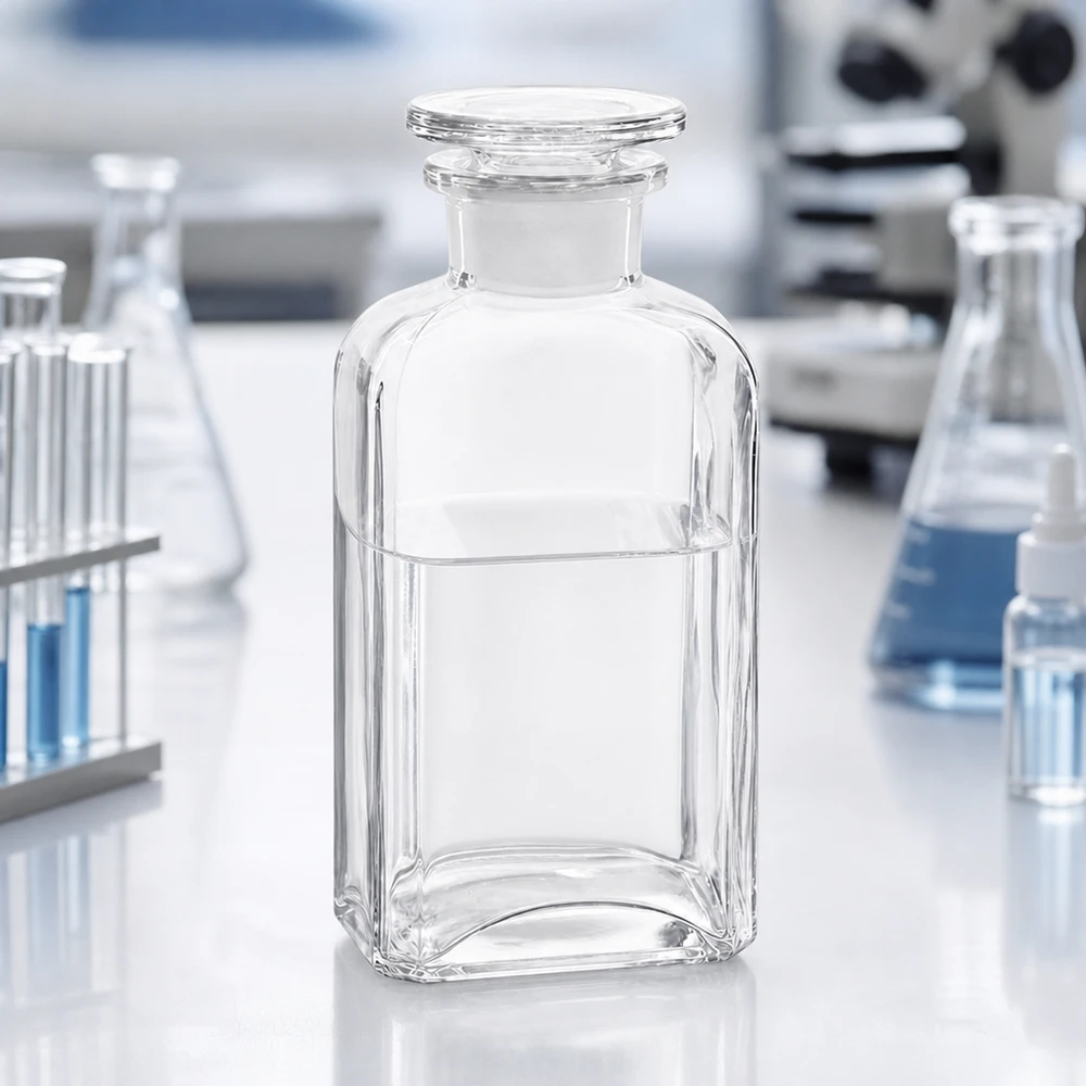 Vierkantflasche 250ml Klarglas mit Glasstopfen Weithals für Labor und Gewerbe