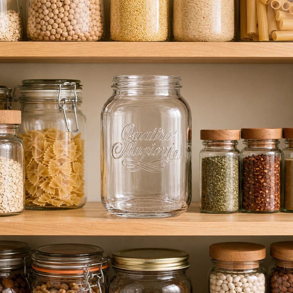 3000ml Rundglas "Quattro Stagioni" QS110mm 3000ml Quattro Stagioni Haushaltsglas Vorratsbehälter in organisierter Küche mit Pasta Gewürzen und Hülsenfrüchten