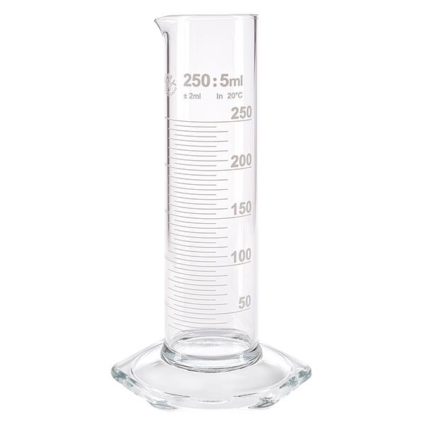 250ml Messzylinder NF aus Glas, weiße Skala 250ml Messzylinder NF aus Glas, weiße Skala