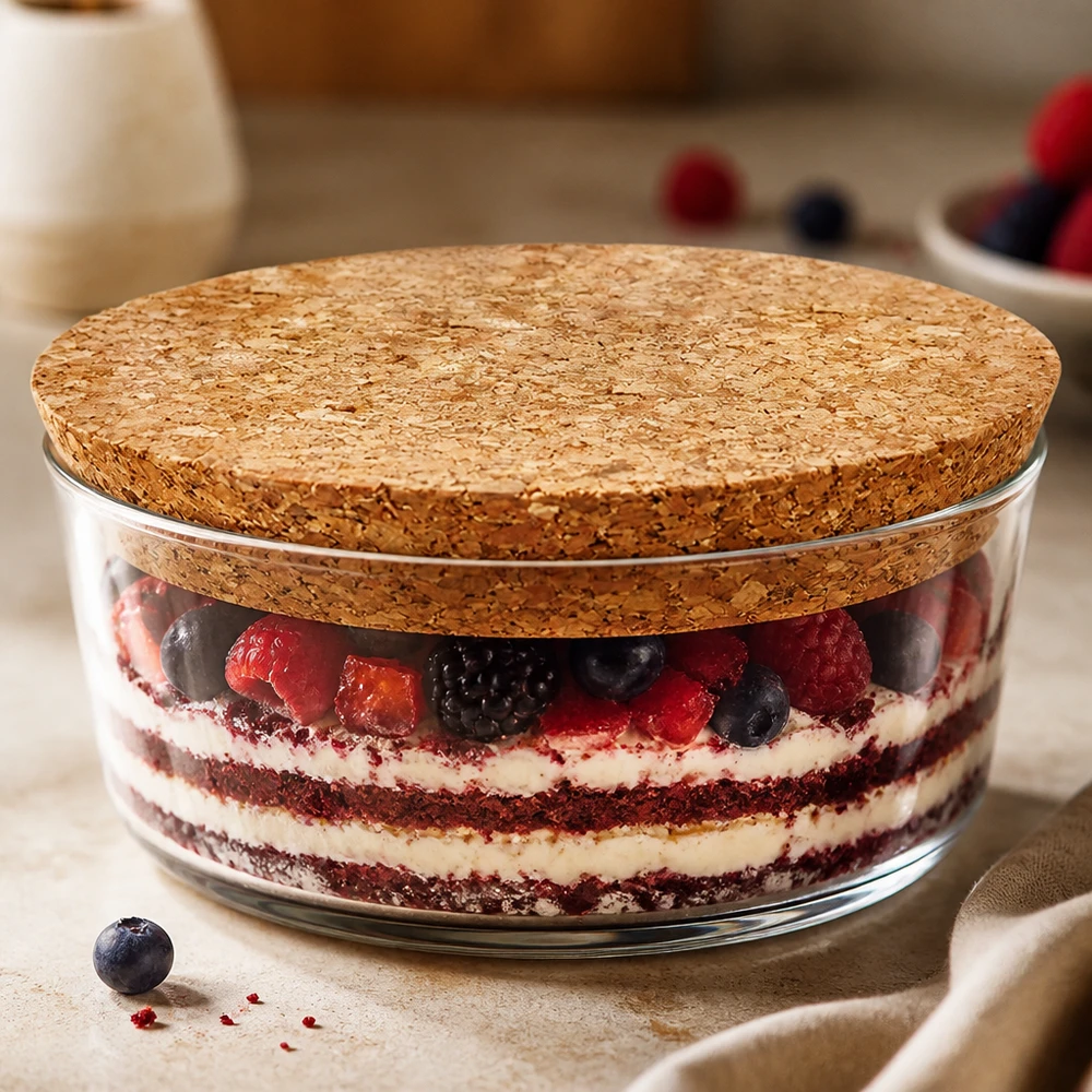 Korken für Öffnung 94mm WECK RR100 (ø90/104, H=20mm) WECK RR100 Korken als Deckel für Dessertglas mit Beeren Tiramisu praktischer Korkenverschluss 94mm Öffnung