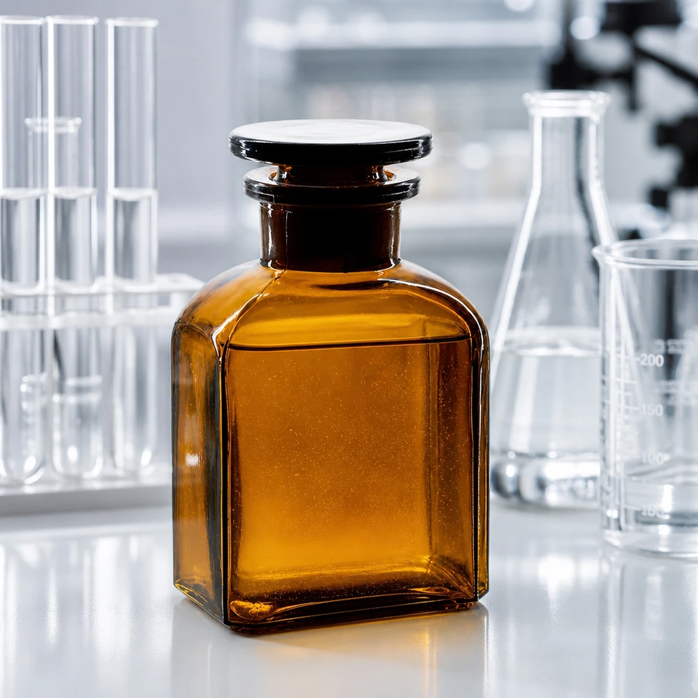 Vierkantflasche 150ml Braunglas Weithals mit Glasstopfen für professionellen Laboreinsatz Pacadura
