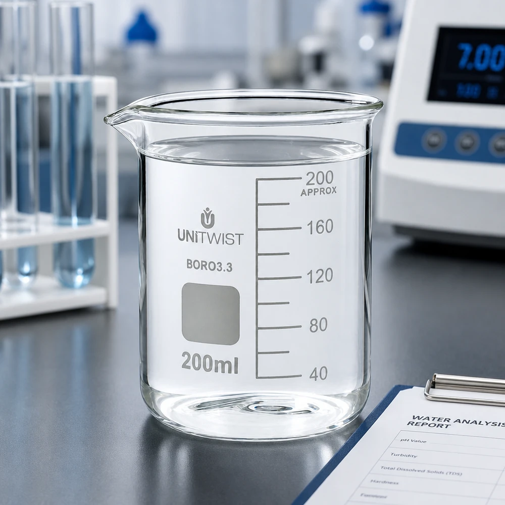 Becherglas 200ml Borosilikat 3.3 niedrige Form UNiTWIST für Labor und Gewerbe Pacadura