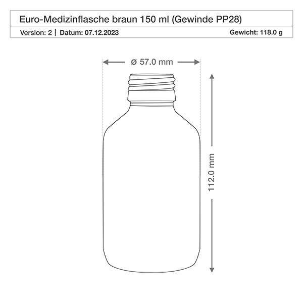 150ml Medizinflasche braun, ohne Verschluss PP28 ApoGlas