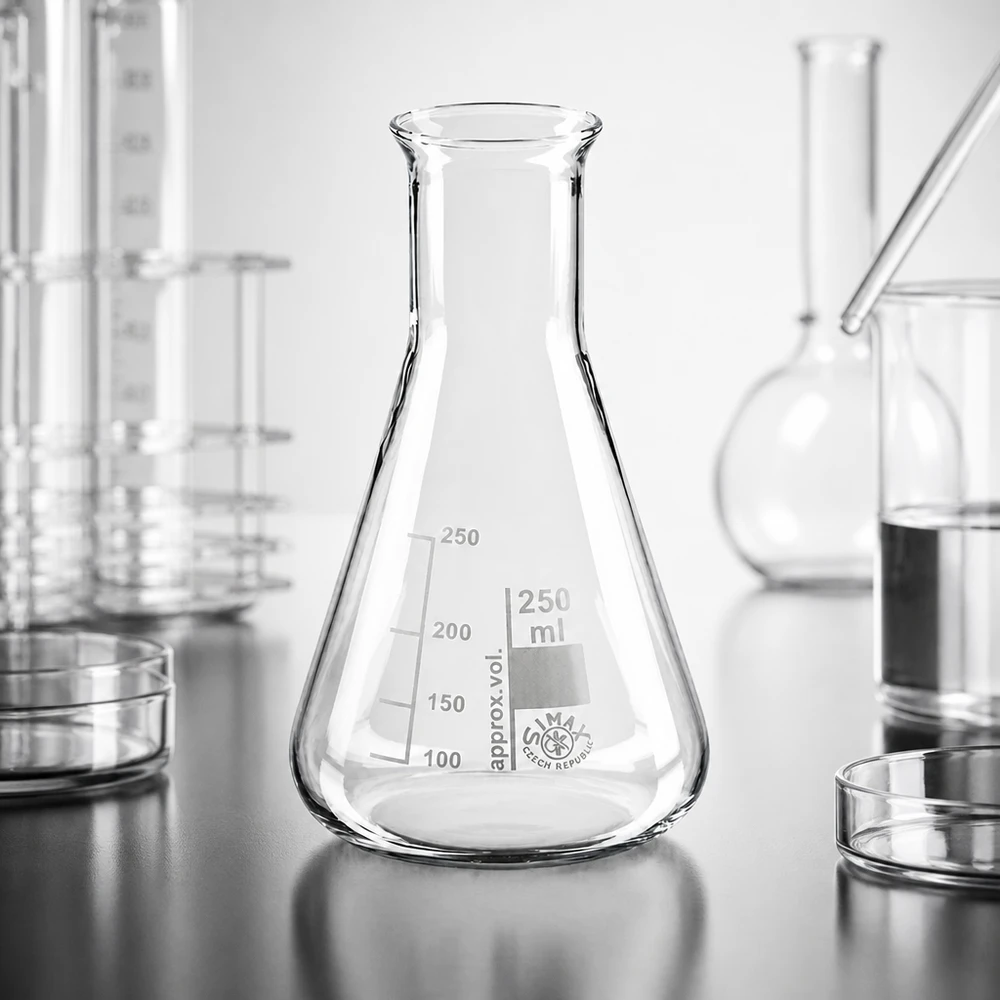Erlenmeyerkolben 250ml Enghals Erlenmeyerkolben 250ml Enghals aus Borosilikatglas für professionelle Laboranwendungen und chemische Analysen