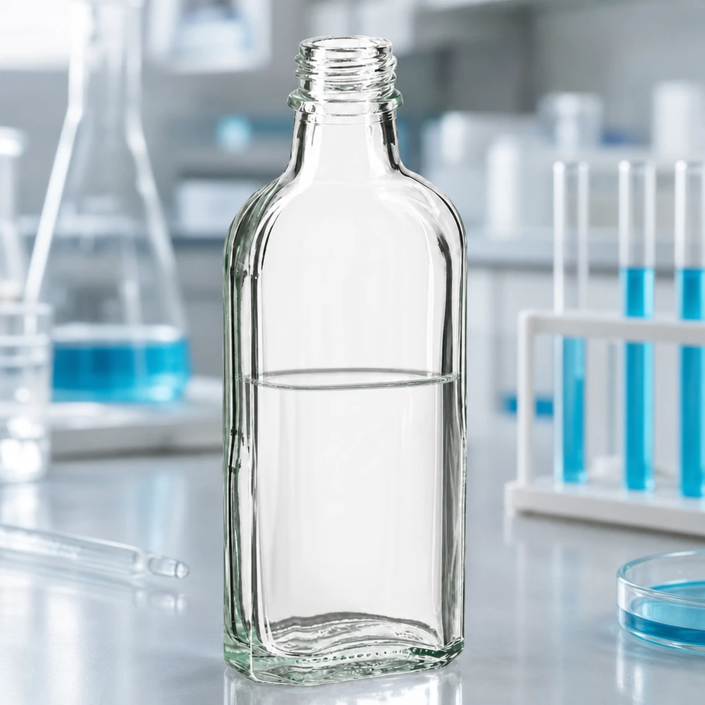 100 ml Meplatflasche klar DIN22 100 ml Meplatflasche klar DIN22 aus Weißglas für professionellen Labor- und Pharmabereich