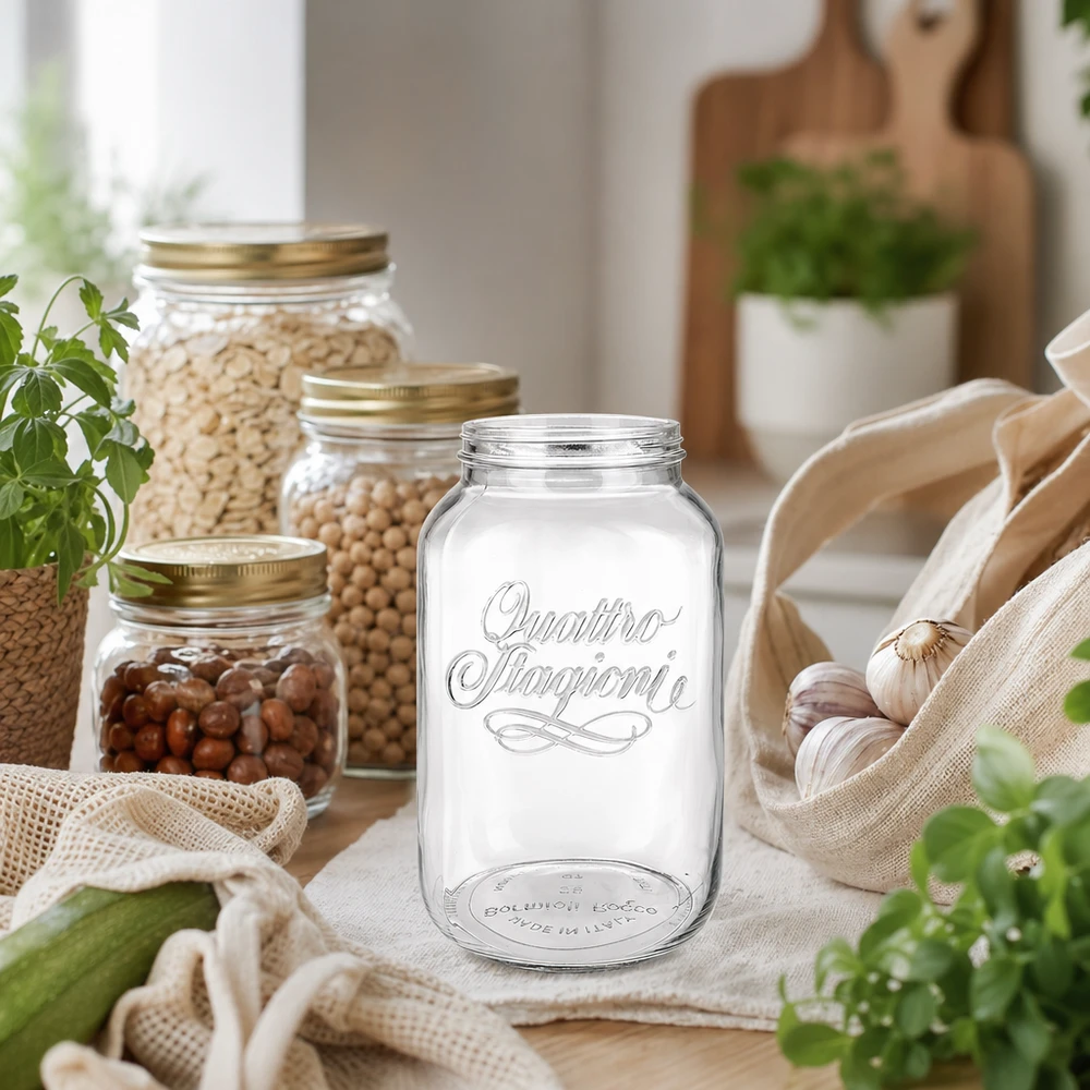3800ml Rundglas "Quattro Stagioni" QS110mm Quattro Stagioni Haushaltsglas 3800ml zur Aufbewahrung von Lebensmitteln in rustikaler Küche mit Vorratsgläsern