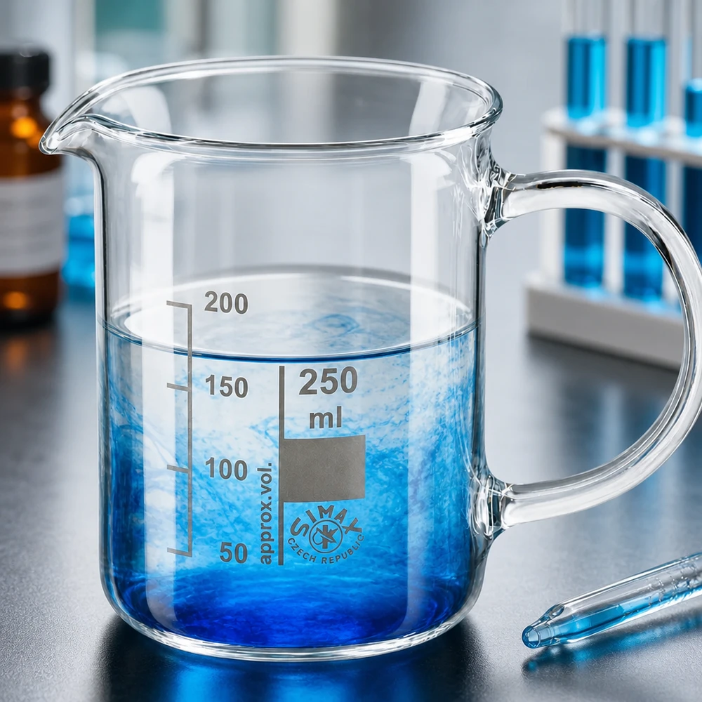 Becherglas 250 ml Borosilikatglas mit Henkel und Skalierung für professionellen Laboreinsatz