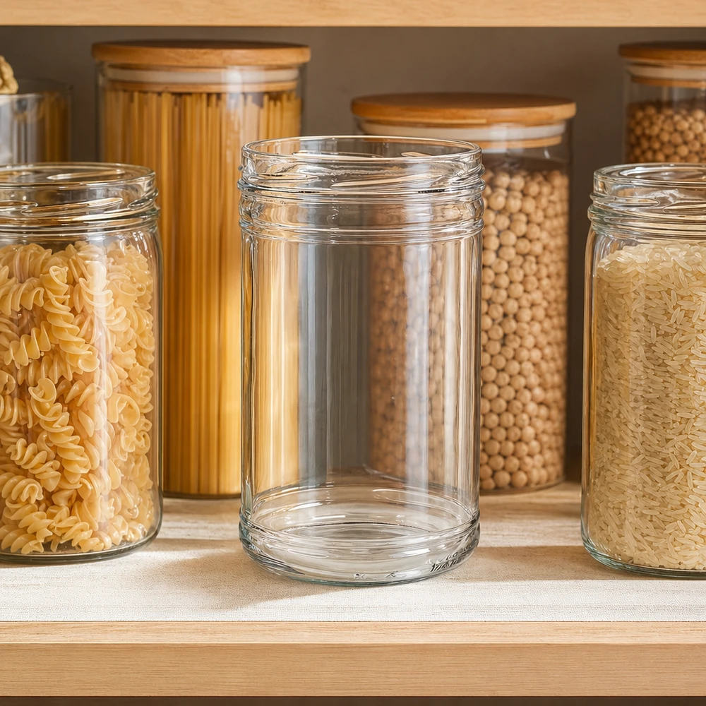 1053ml Sturzglas ohne Deckel (TO100) UNiTWIST UNiTWIST Sturzglas 1053ml TO100 leeres Vorratsglas in organisierter Küchen-Speisekammer zwischen Nudeln und Hülsenfrücht