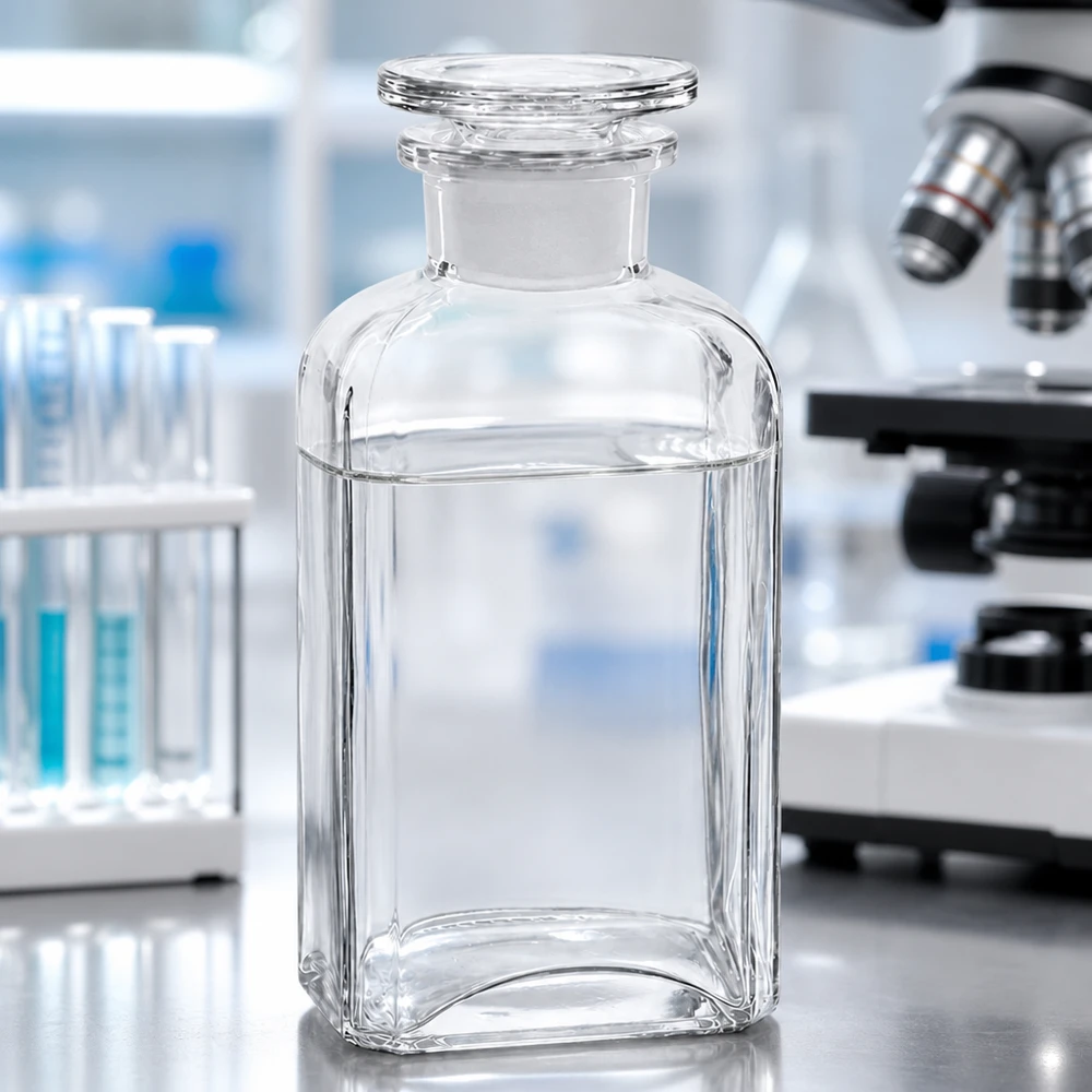 Vierkantflasche 250ml Klarglas Weithals mit Glasstopfen für Labor und Gewerbe