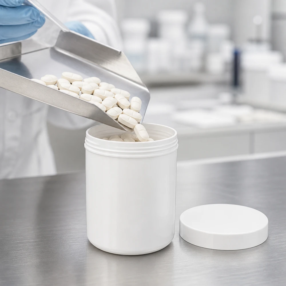 Weiße PP-Salbenkruke 50g mit Schraubdeckel für professionelle pharmazeutische Abfüllung im Fachhandel