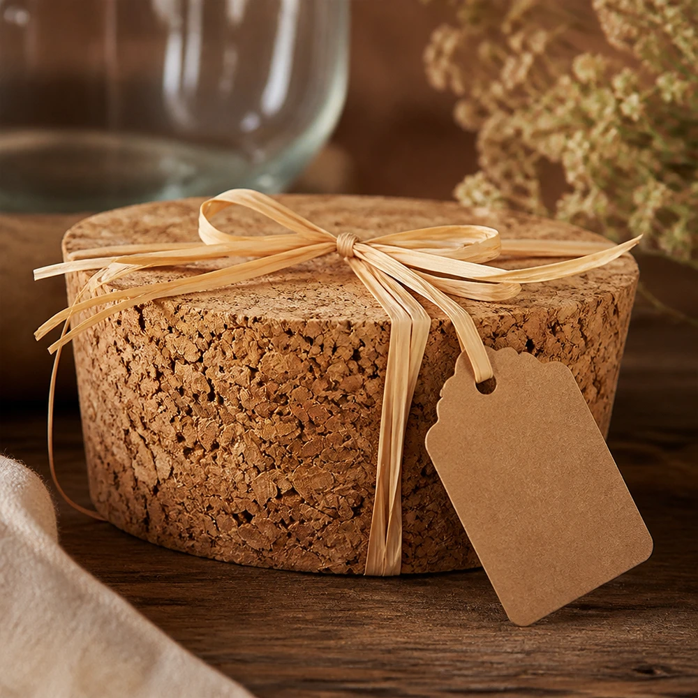 WECK Korken RR40 als Geschenk verpackt mit Schleife und Anhänger rustikale Dekoration Naturkork Verschluss 40mm