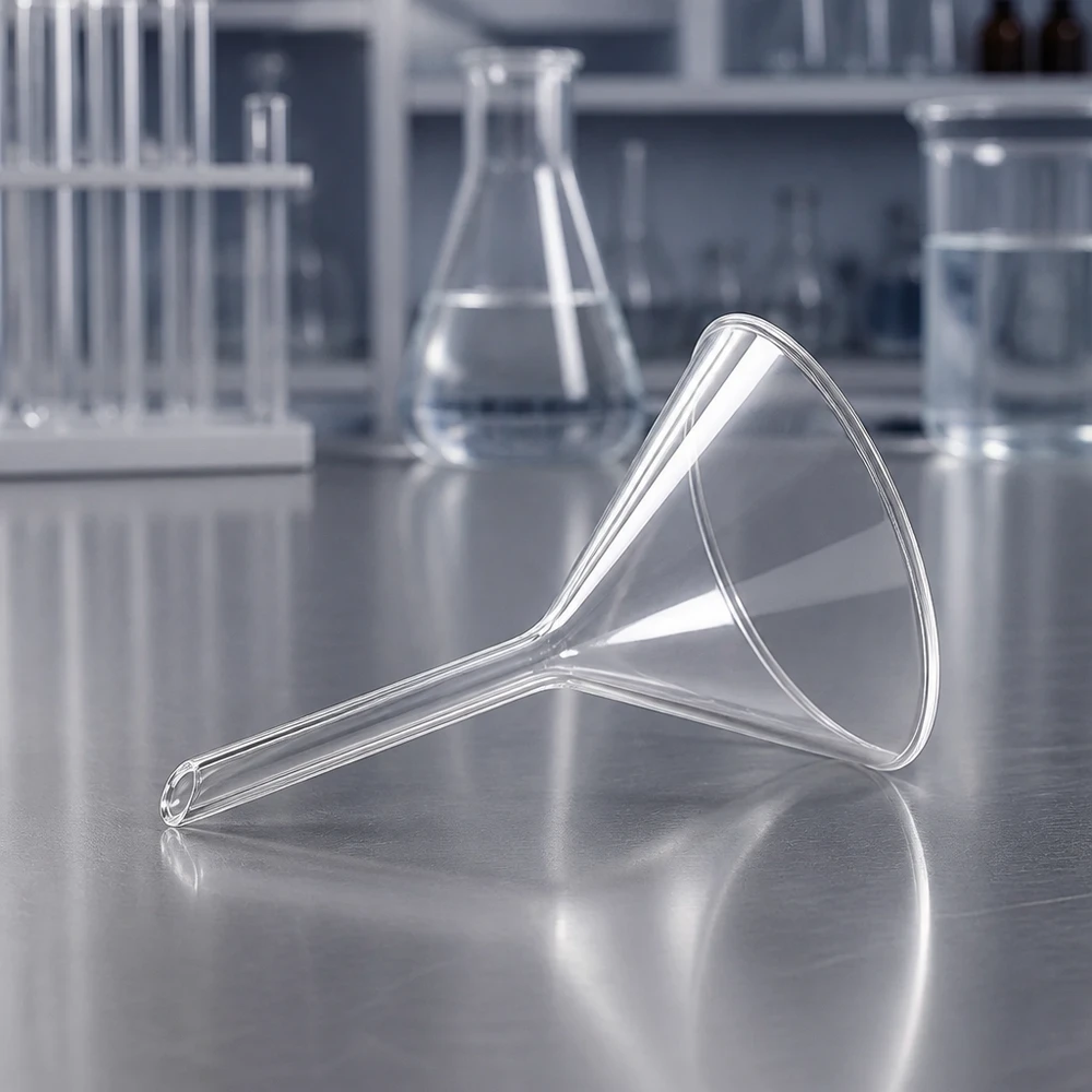 Trichter ø50mm Kalk-Soda, Winkel 60°, Kurzstil Labortrichter 50mm Durchmesser aus Kalk-Soda-Glas mit 60° Winkel und Kurzstiel für professionelle Anwendungen