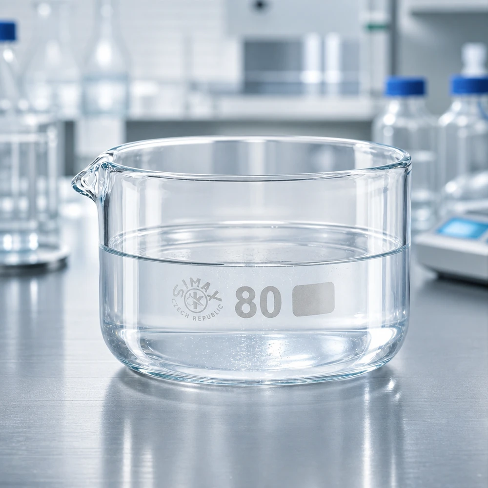 150ml Kristallisierschale mit Ausguss Borosilikat ø80mm Kristallisierschale 150ml Borosilikatglas Ø80mm mit Ausguss für Labor und Industrie
