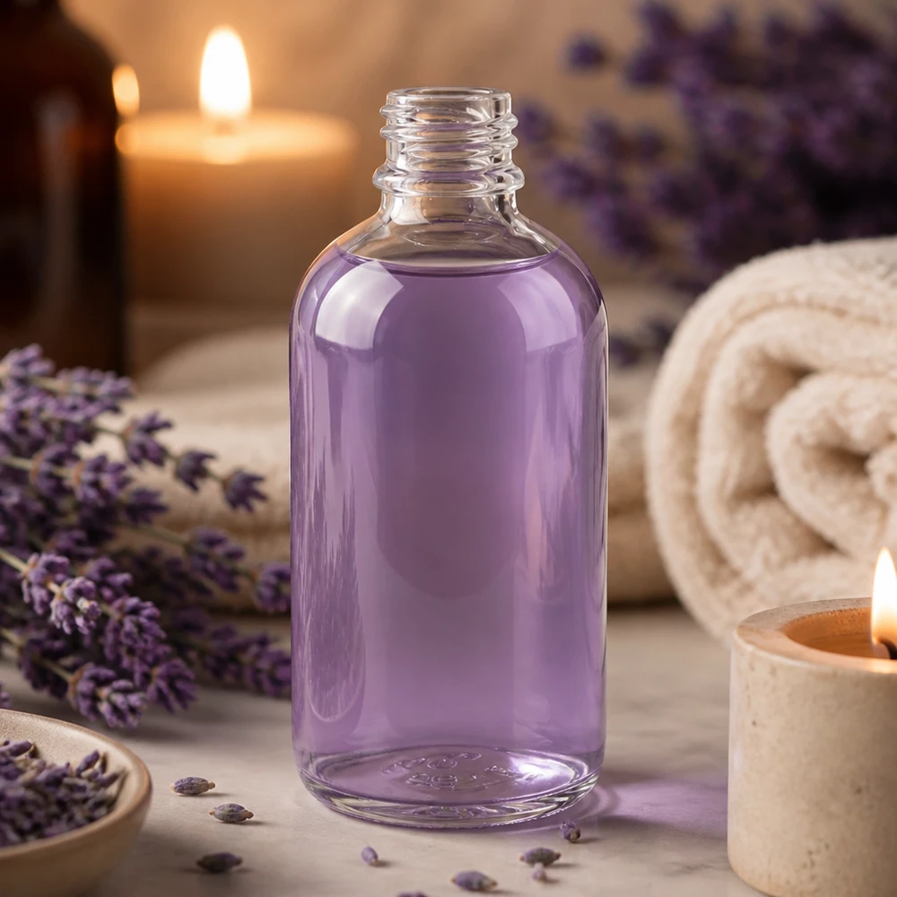 100ml Apothekenflasche ClearLine UT18/100 UNiTWIST 100ml Apothekerflasche ClearLine DIN18 aus Klarglas mit Lavendelöl befüllt für gewerblichen Einsatz