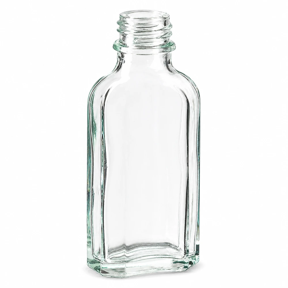 50 ml Meplatflasche klar aus Weißglas mit DIN22 Gewinde für gewerbliche Abfüllung