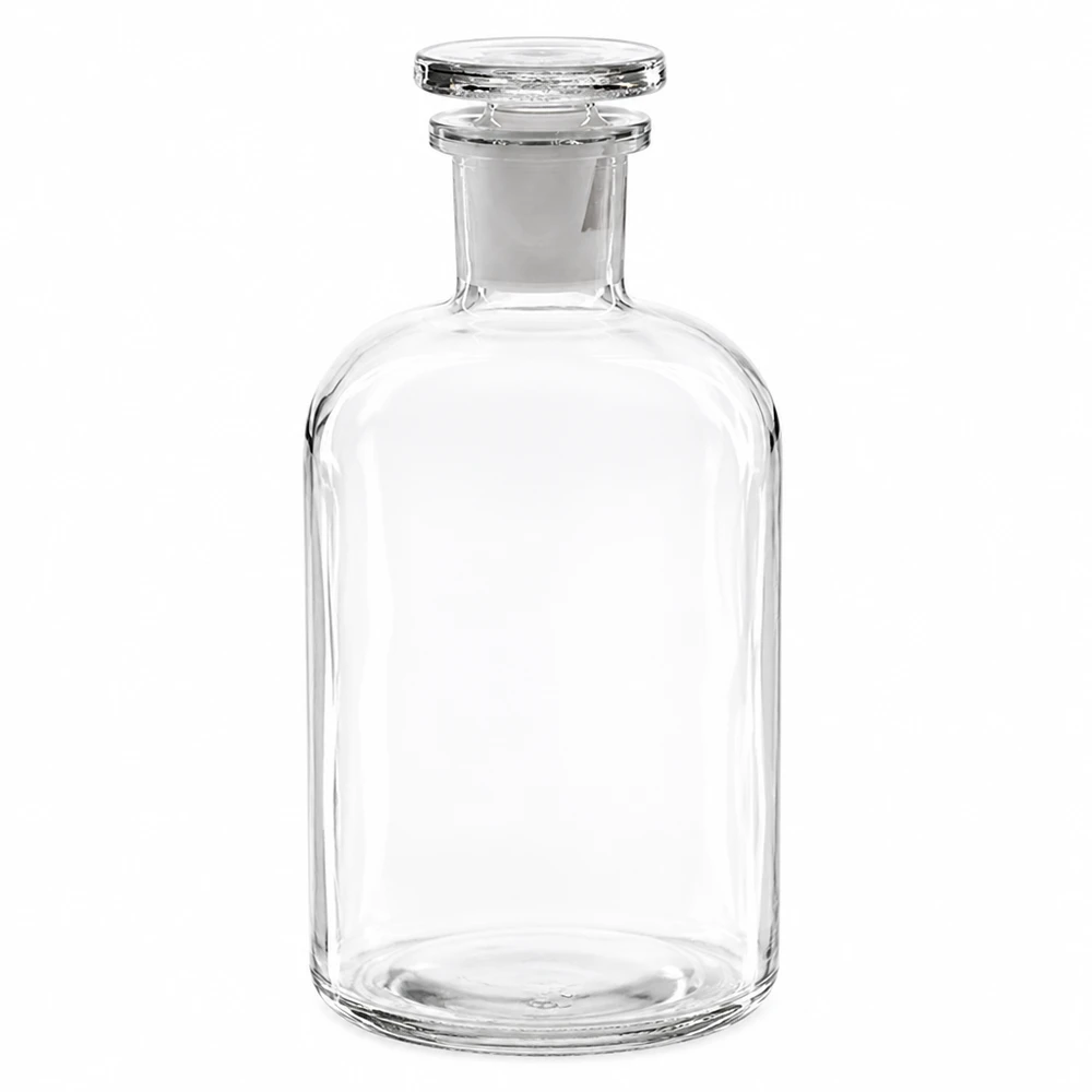 Rundschulterflasche 500ml Enghals klar Glas mit Glasstopfen für professionellen Labor- und Gewerbeeinsatz