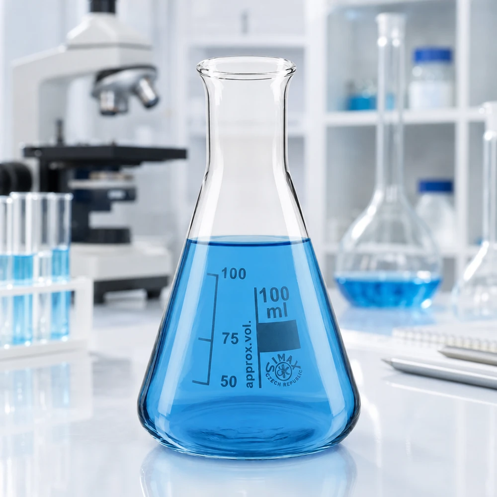 Erlenmeyerkolben 100ml Enghals aus Borosilikatglas für professionelle Laboranwendungen bei Pacadura.de
