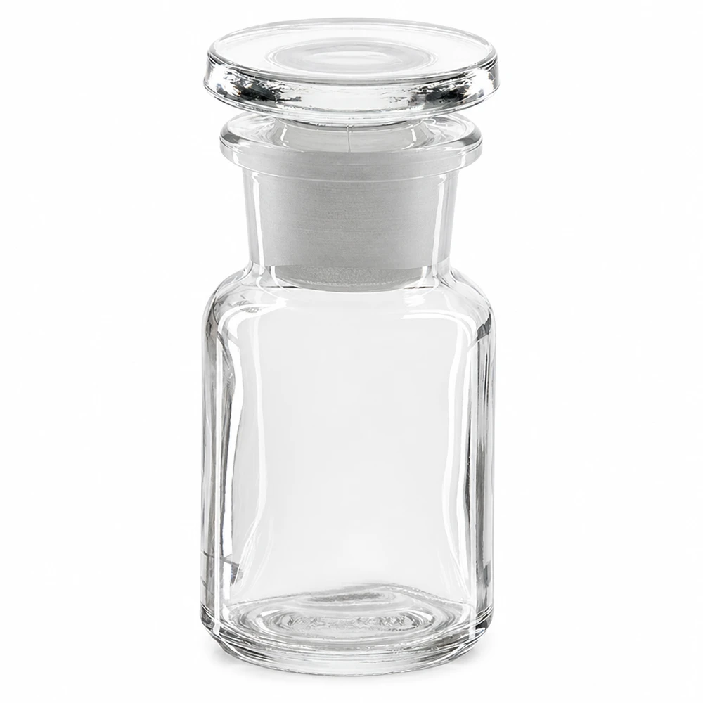 Rundschulterfl. 50ml klar Weithals Glasstopfen Rundschulterflasche 50ml Weithals klar Glas mit Glasstopfen für professionellen Labor- und Gewerbeeinsatz