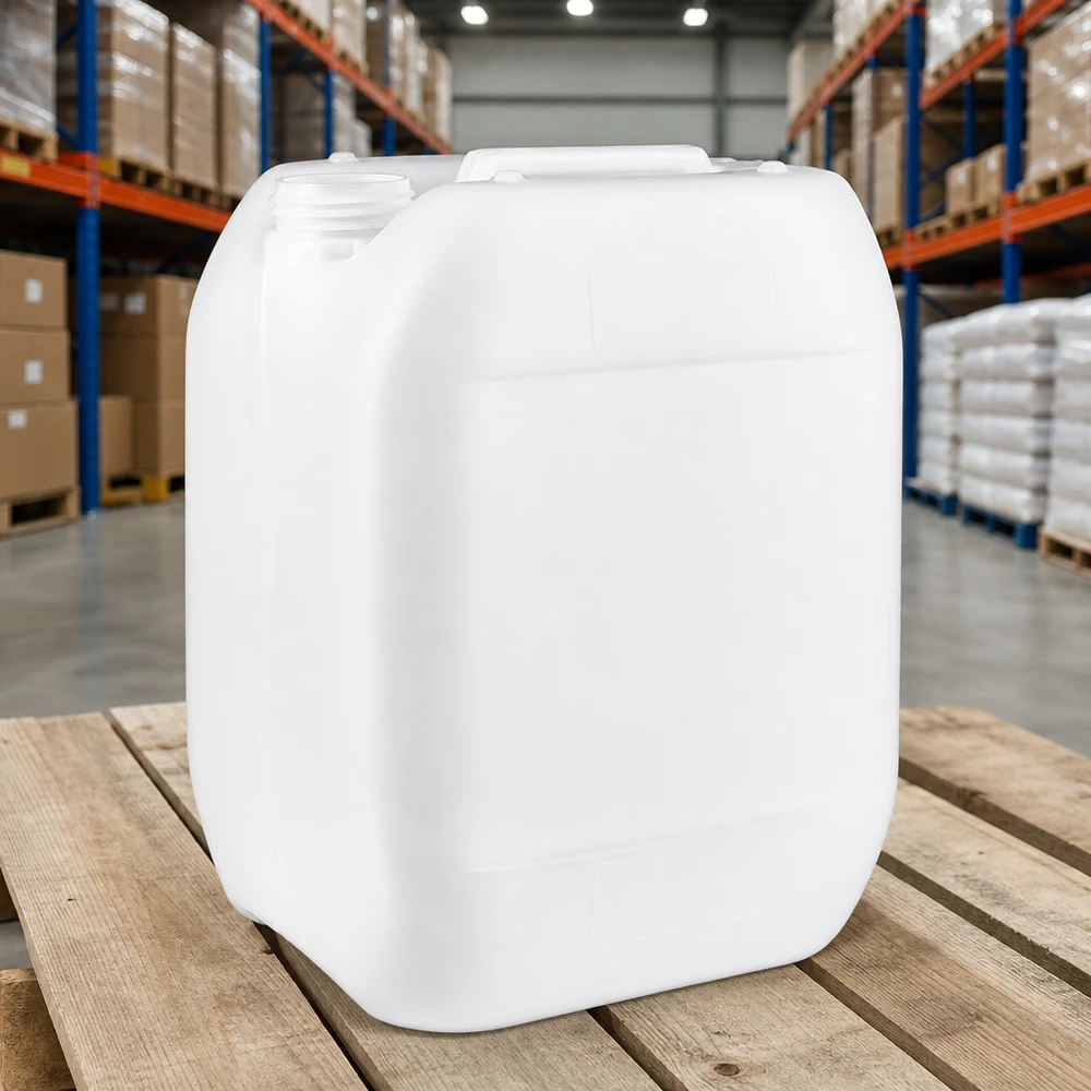 Kanister 10 Liter ohne Verschluss Weißer HDPE-Kanister 10 Liter ohne Verschluss für gewerblichen Einsatz auf Palette im Lager
