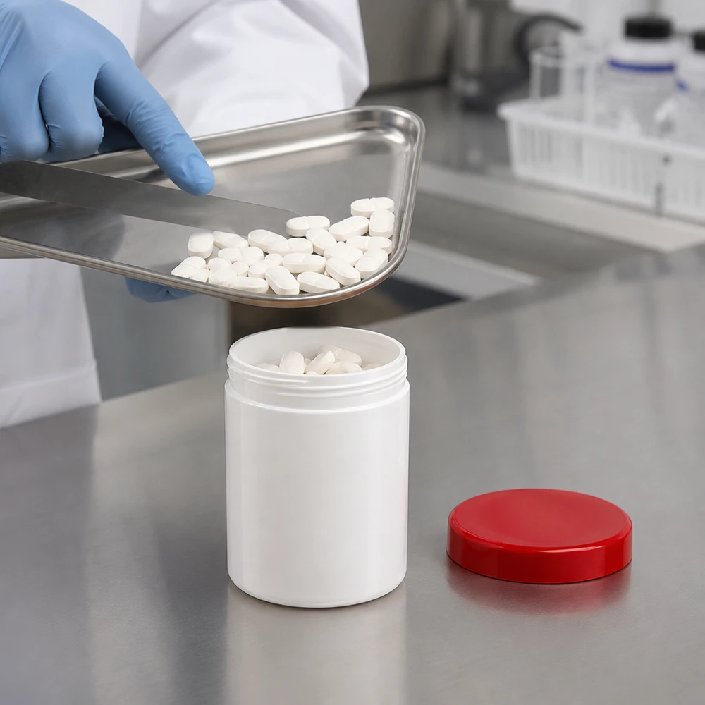 Salbenkruke 200g weiß PP-Kunststoff mit rotem Schraubdeckel für pharmazeutische Abfüllung Pacadura