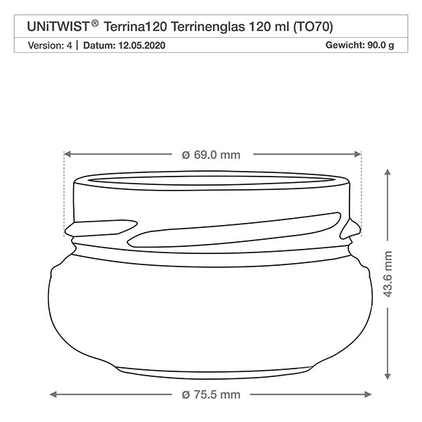 120ml Terrinenglas ohne Deckel (TO70) UNiTWIST