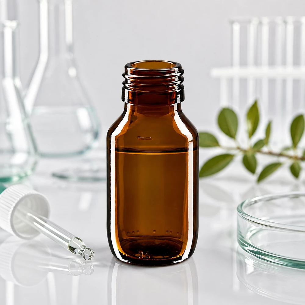 50ml Medizinflasche braun, ohne Verschluss PP28 ApoGlas 50ml Medizinflasche braun Glas PP28 Gewinde ohne Verschluss für pharmazeutische Anwendungen Apotheke Labor