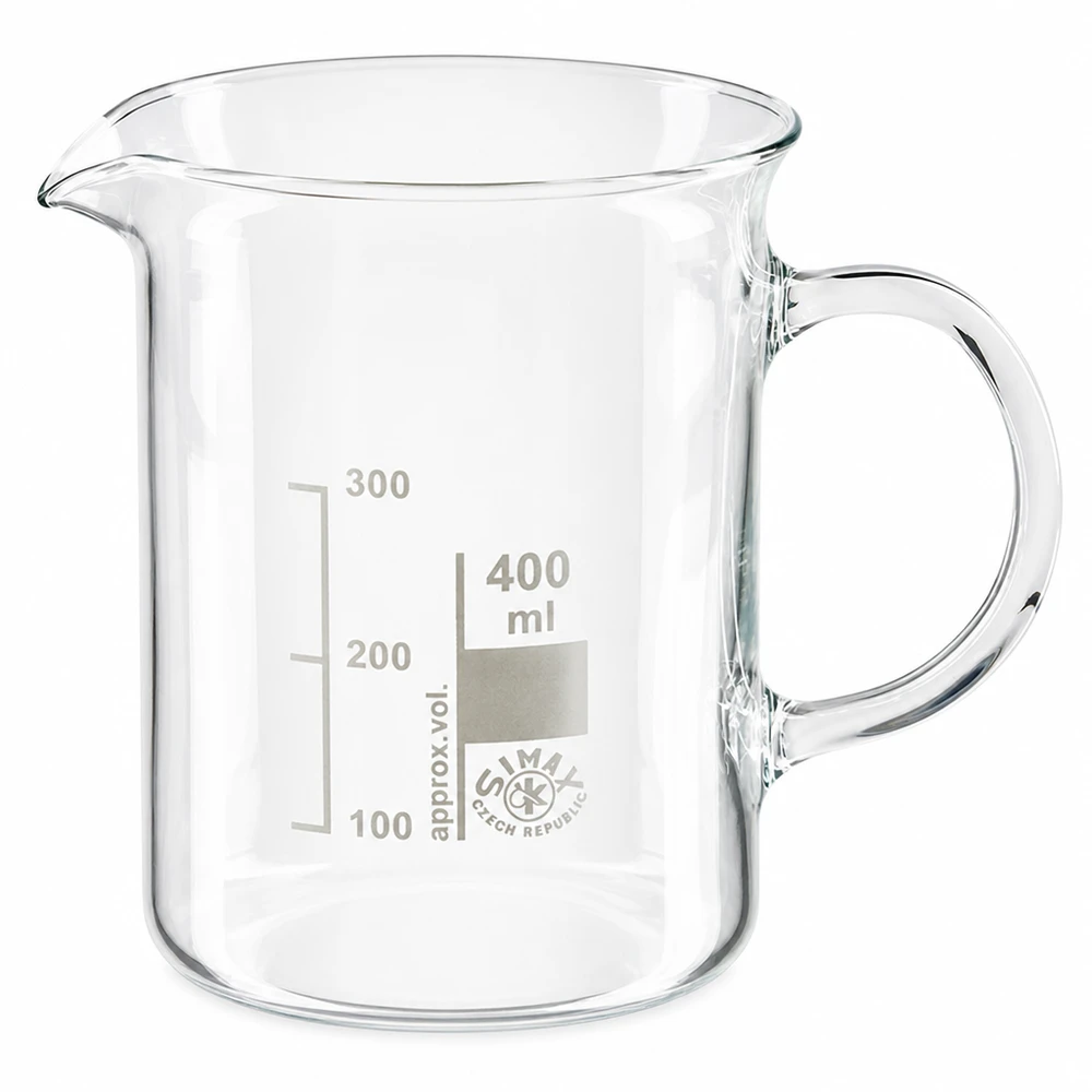Becherglas 400 ml Borosilikatglas mit Henkel und Skala für professionellen Laboreinsatz