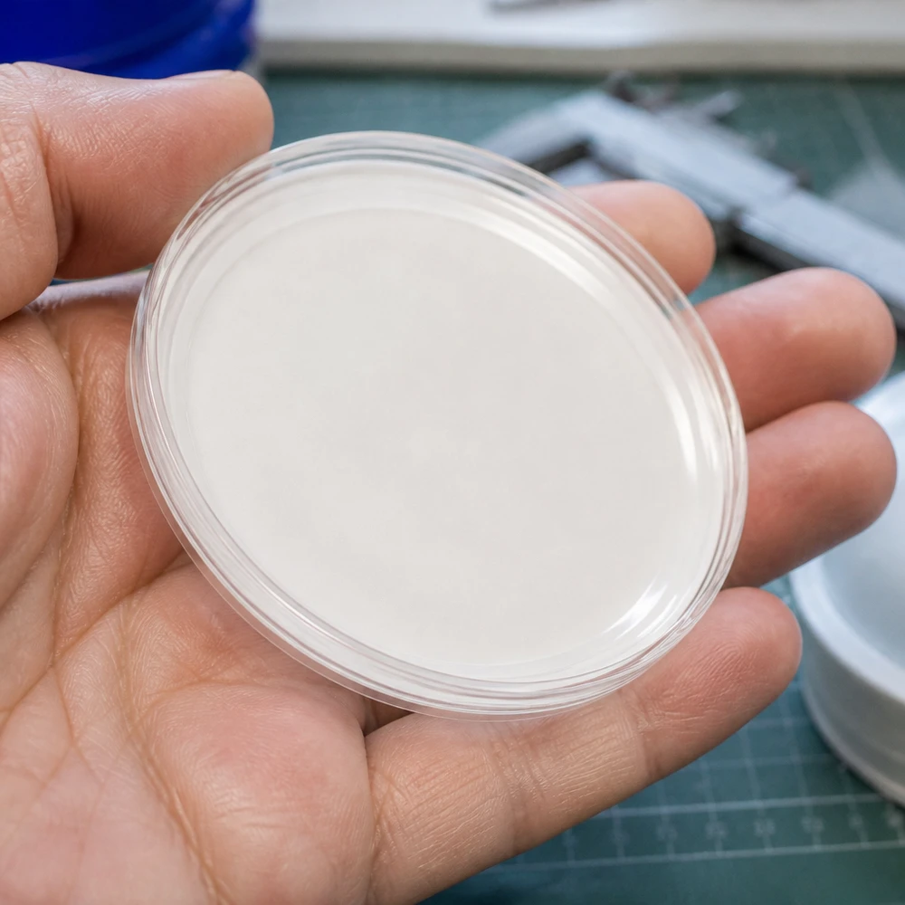 70mm BasicSeal Schraubdeckel TO70 weiss aus Kunststoff in der Hand eines Fachhandelsnutzers