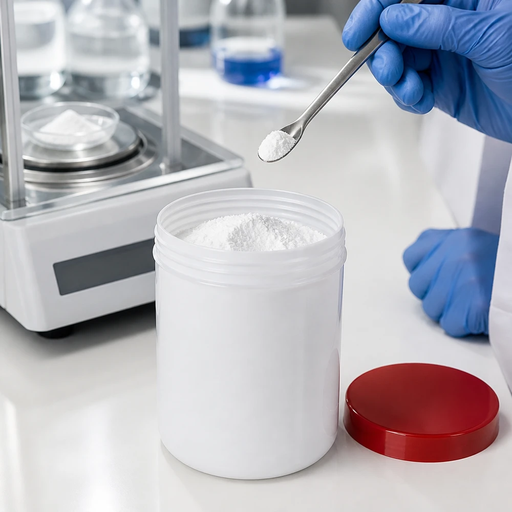 Salbenkruke 150g weiß mit rotem Schraubdeckel (Polypropylen) Salbenkruke 150g weiß PP-Kunststoff mit rotem Schraubdeckel für professionelle Laborabfüllung