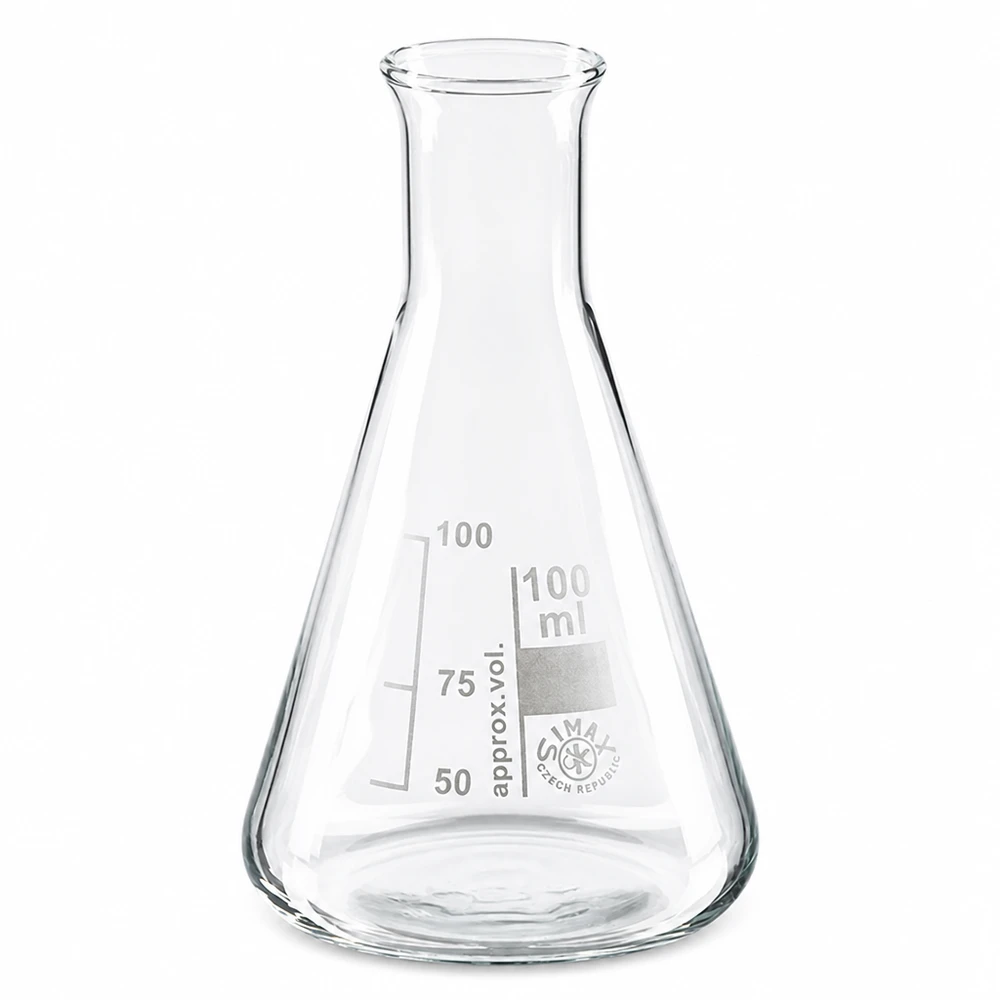 Erlenmeyerkolben 100ml Enghals Erlenmeyerkolben 100ml Enghals aus Borosilikatglas für professionelle Laboranwendungen bei Pacadura
