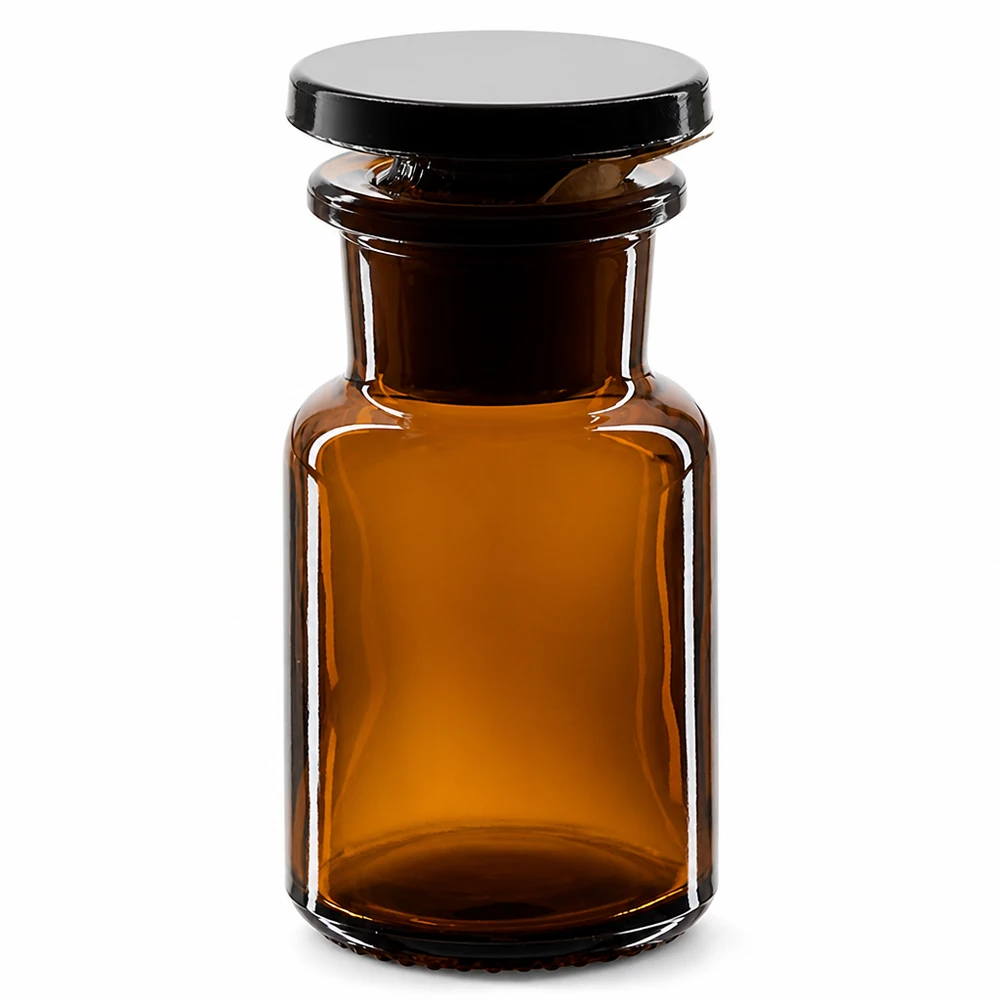 Rundschulterfl. 50ml braun Weithals Glasstopfen Rundschulterflasche 50ml Braunglas Weithals mit Glasstopfen für professionellen Laboreinsatz