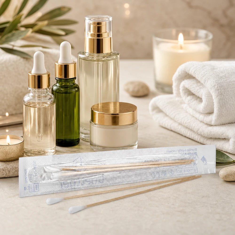 Sterile Wattestäbchen 2 Stück einzeln verpackt für professionellen Einsatz in Kosmetik und Medizin