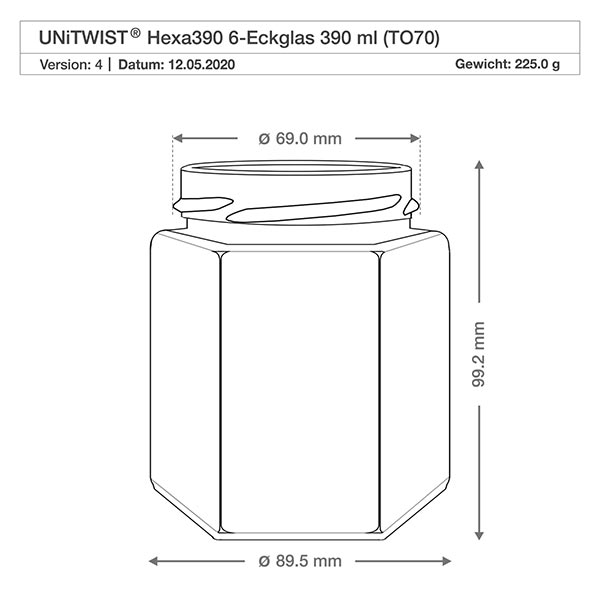 390ml Hexaglas ohne Deckel (TO70) UNiTWIST