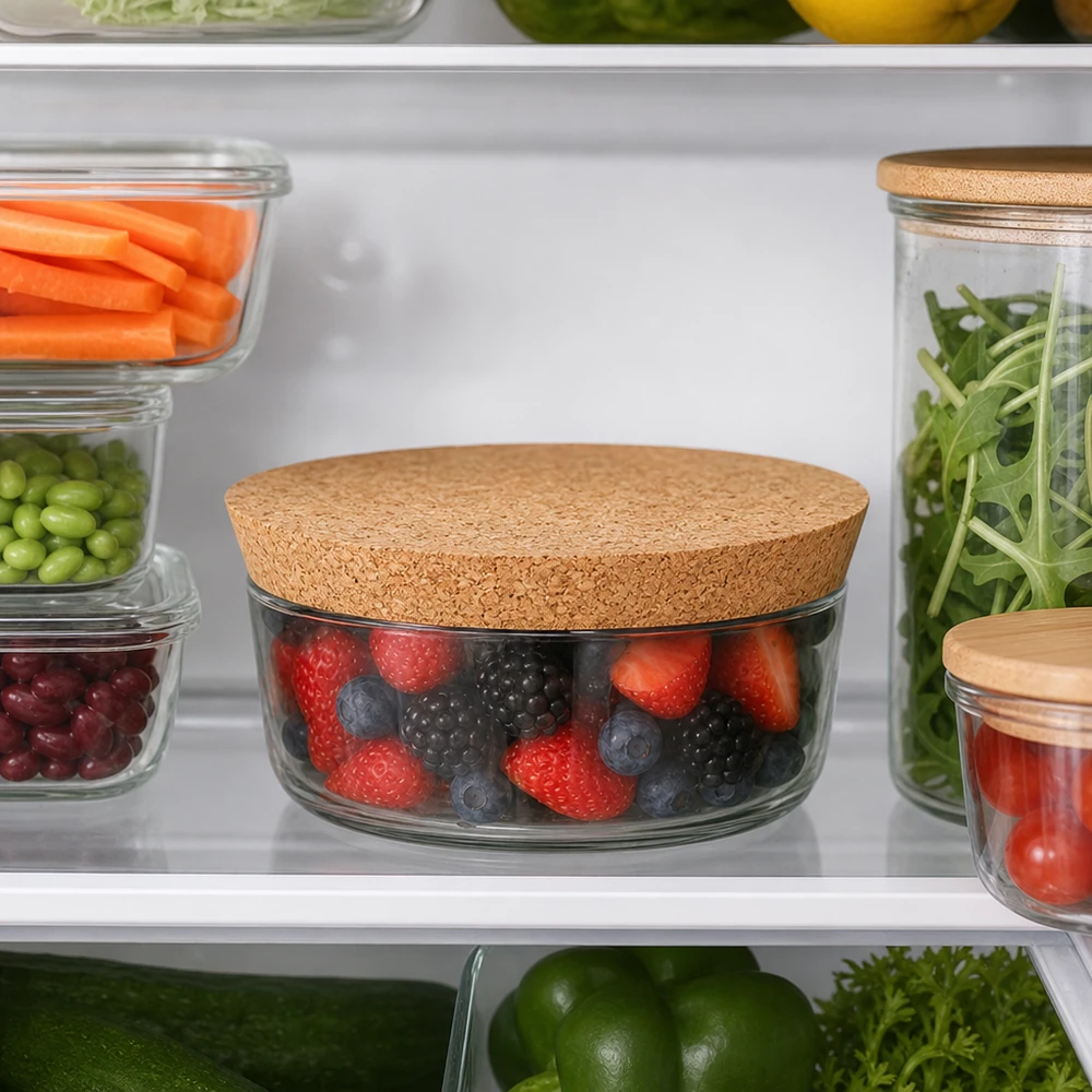 WECK RR100 Korken im Kühlschrank Frischehaltung Beeren Gemüse professionelle Lebensmittellagerung 94mm Öffnung Naturkork