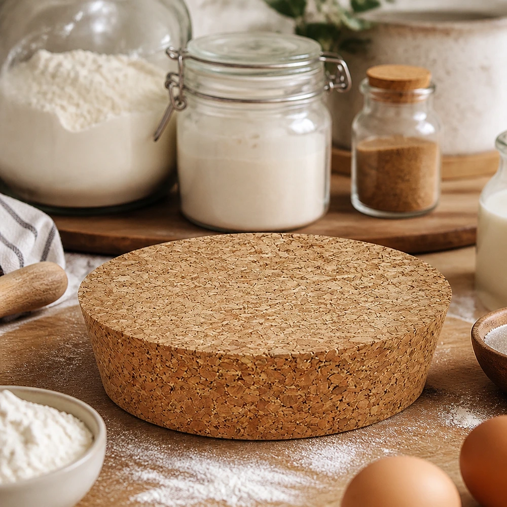 WECK RR80 Korken Naturkork rund auf Backtheke mit Mehl Eiern Backzutaten rustikale Küchendekoration natürlich