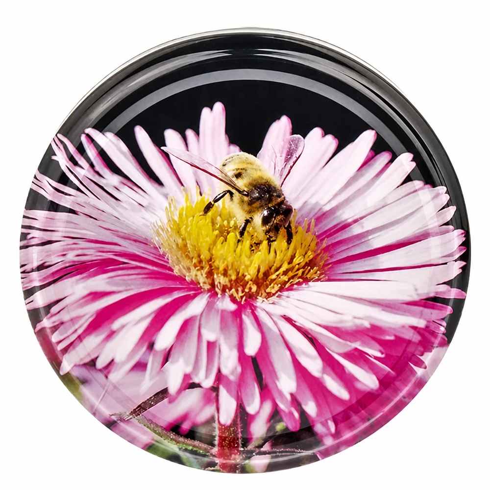 82mm TO82 BasicSeal Schraubdeckel Blüte mit Biene pink Metalldeckel für Einmachgläser Gastronomie