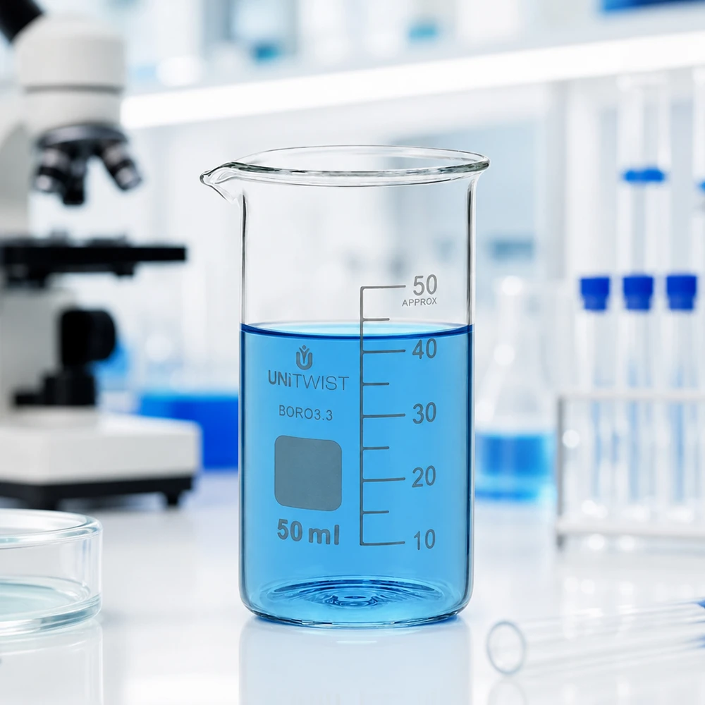 Becherglas 50ml hohe Form Borosilikat 3.3 UNITWIST für Labor und Gewerbe bei Pacadura