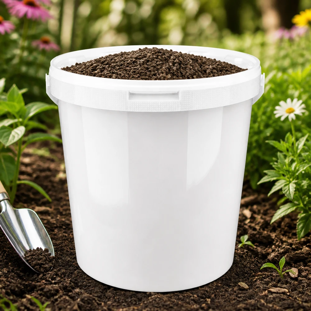 Weißer Kunststoffeimer 10,7L aus PP mit Deckel für gewerblichen Einsatz im Gartenbau