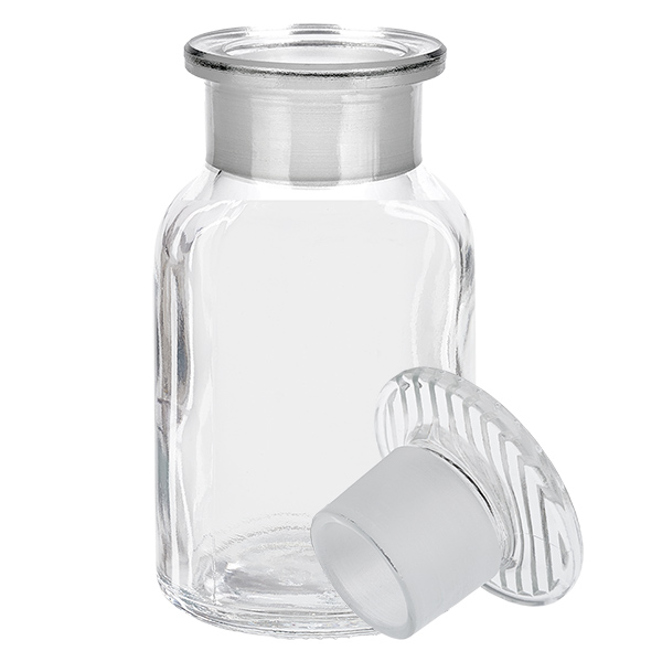 Rundschulterfl. 100ml klar Weithals Glasstopfen Rundschulterflasche 100ml Weithals klar Glas mit Glasstopfen für Labor und Gewerbe
