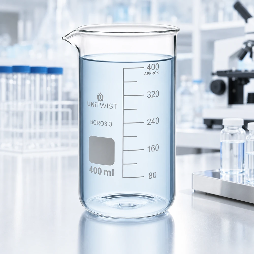 Becherglas 400ml Borosilikat hohe Form UNITWIST für Labor und Gewerbe mit Graduierung