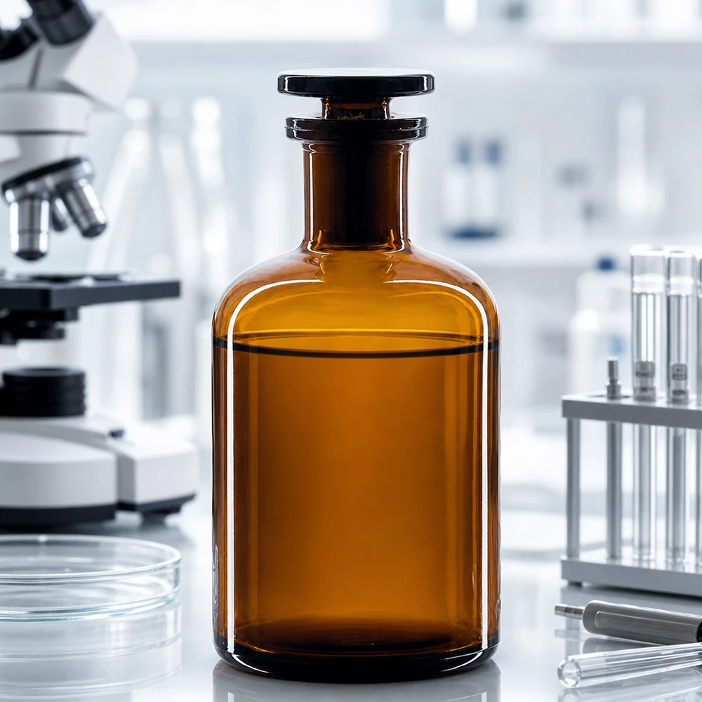 Braune Enghals-Rundschulterflasche 100ml aus Glas mit Glasstopfen für professionellen Laboreinsatz